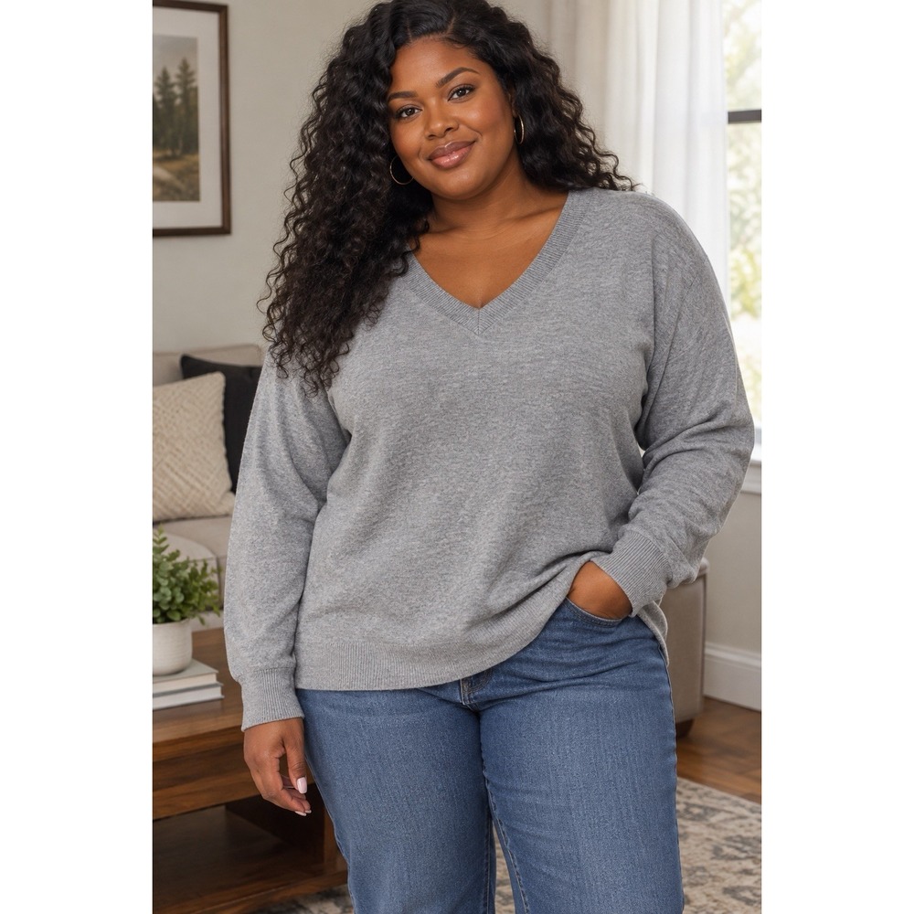 NNoT Worthington Gray 3X V-Neck Long Sleeve Sweater 50x29 Classic Minimalist